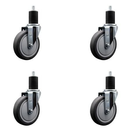 Service Caster 5'' SS Thermoplastic Rubber Wheel Swivel 1-3/4'' Expanding Stem Caster Set, 4PK SCC-SSEX20S514-TPRB-134-4